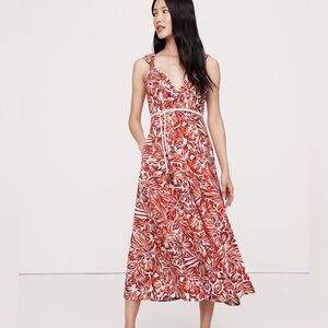 Banana Republic Red and White Floral Midi Dress